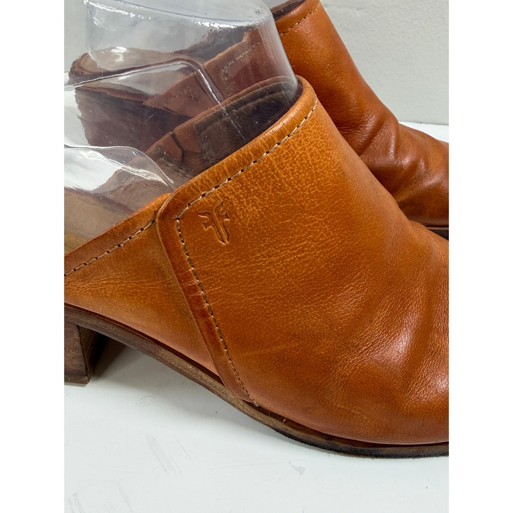 Frye Cleaire Leather Mules 8 Cognac Classic Block Heel Slip On Western Boho - Picture 2 of 9